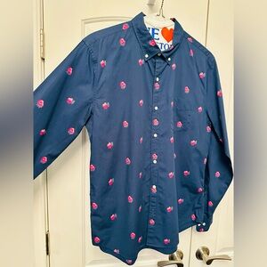 Bonobos Navy Slim Button-Down with Pink Floral Motif
